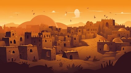 Ancient City Landscape Wallpaper Illustration