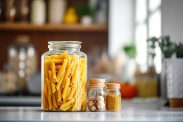 Sticker - glass jar filled with pasta on a kitchen shelf