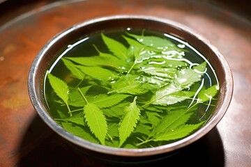 Sticker - neem leaves floating in a bowl of clear water