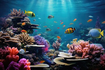 Wall Mural - Underwater shot of coral fish, corals and anemones