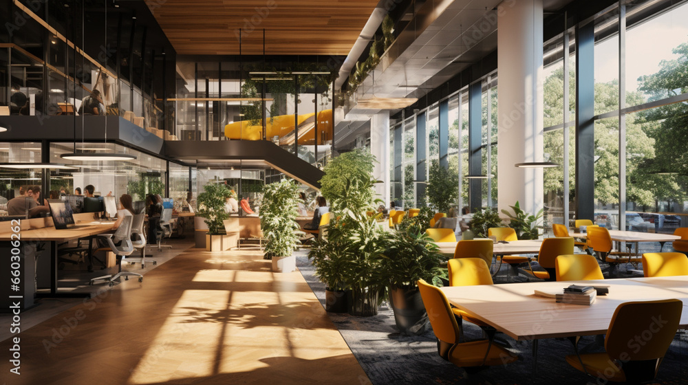 Vibrant Hub of Creativity: Bustling Office Space with Open-Concept ...