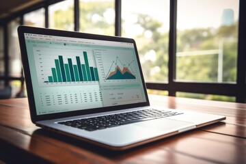 laptop Showing business analytics dashboard with charts, metrics, and KPI to analyze performance and create insight reports for operations management. Data analysis concept