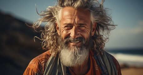 portrait of an elderly man on the beach