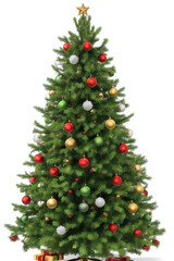 Decorated Christmas tree isolated on white background - Generative AI