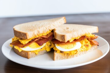 Canvas Print - egg sandwich with bacon strips on a white plate