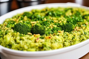 Wall Mural - close up of broccoli rice garnished with herbs