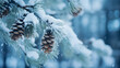 Pine Branch with Snow and Cones: Snowfall Scenery