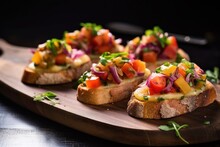 Four Cheesy Bruschettas With Mixed Pickled Vegetables