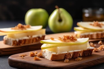 Sticker - pear slices layered on toasted bread with cheese