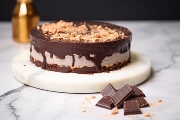 Wall Mural - chocolate cheesecake with a biscuit base on a marble table