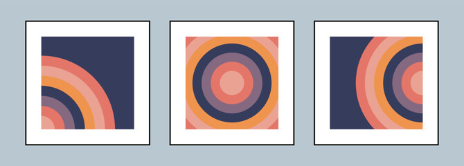 Wall Mural - A set of three abstract geometric posters for room decor. Wall decor in orange and blue tones. Wall decoration.