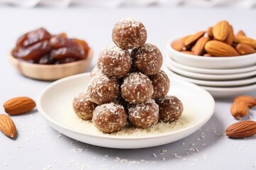 Sticker - stack of date balls on white ceramic plate