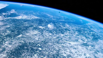 Wall Mural - orbiting over planet earth. beautiful clouds and atmosphere from above. view from international spac
