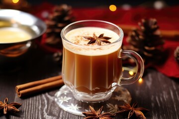 Poster - star anise floating on a mug of frothy mulled cider