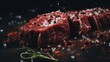 Generative AI, Raw fresh beef steak on the table with herbs and spices, close up macro photo, aesthetic muted colors