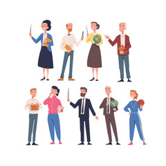 Sticker - People Teacher Character Standing and Teaching Vector Set