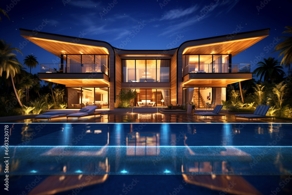 Luxury pool villa spectacular contemporary design digital art real ...