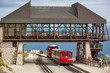 Schafberg railway station. Vintage mountain train in Salzburgerland. Austria