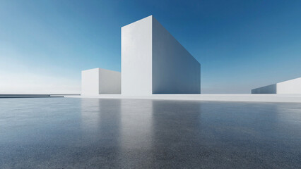 3d render of abstract futuristic architecture with empty concrete floor. Scene for car presentation.