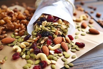 Poster - clear packet of nuts, seeds, and dried fruit for a healthy trail mix