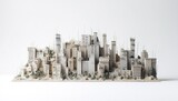 Fototapeta Paryż - Miniature of a white brutalist island city, skyline, white background,  brutalist architecture. Generative AI