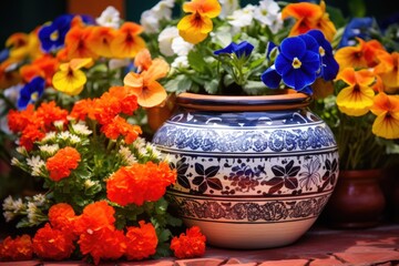 Poster - decorative ceramic pot amidst flowers