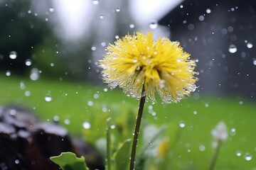 Poster - dandelion in full bloom, showered with pollen particles