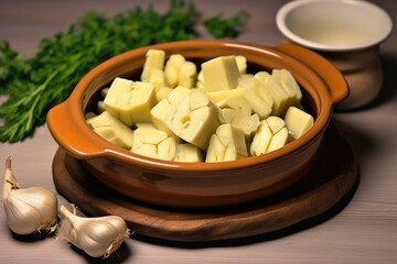 Sticker - boiled artichoke hearts served in a ceramic dish