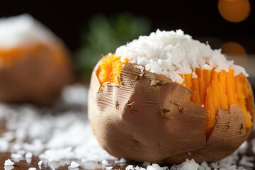 Wall Mural - macro shot of a baked sweet potato