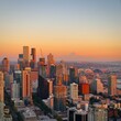 Skyline of Seattle at Sunset - View from Space Needle