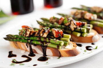 Wall Mural - asparagus bruschetta with balsamic glaze drips