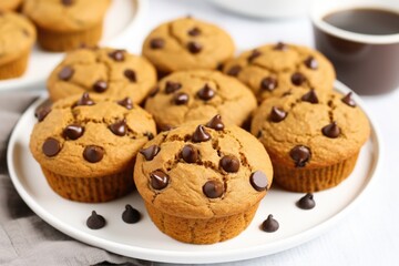 Wall Mural - closeup of chocolate chip gluten-free muffins on a white plate