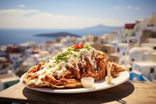 Delicious Gyros In Beautiful Santorini City. Generative AI