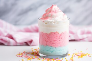 Poster - cotton candy flavored milkshake in a clear glass layer jar