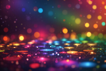 abstract background with bokeh defocused lights and stars in rainbow colors. nightlife and disco par