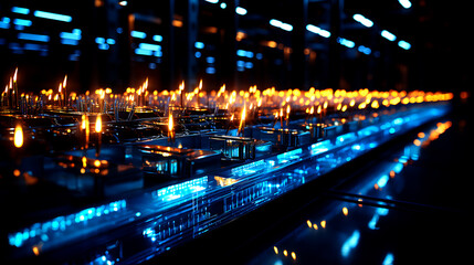 Wall Mural - row of network servers with glowing led lights