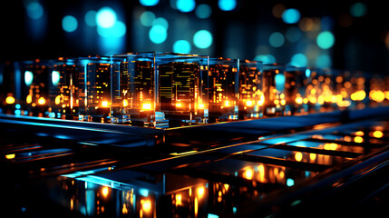 Wall Mural - row of network servers with glowing led lights