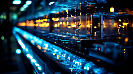 Wall Mural - row of network servers with glowing led lights