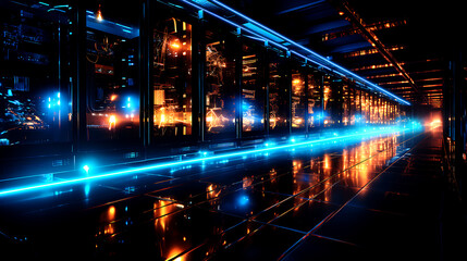 Wall Mural - row of network servers with glowing led lights