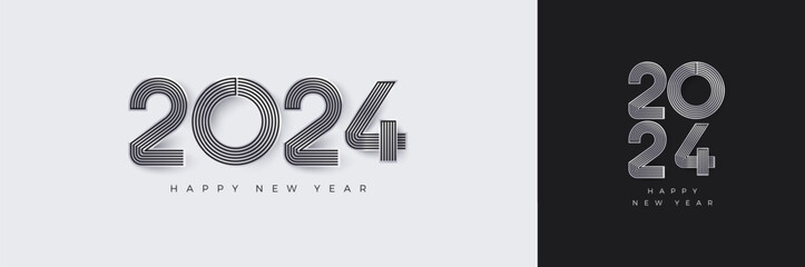 Happy new year style number 2024. With luxurious and elegant striped numbers. The design is suitable for calendars, posters or party invitations.