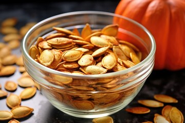 Poster - sugar-coated roasted pumpkin seeds in a glass bowl