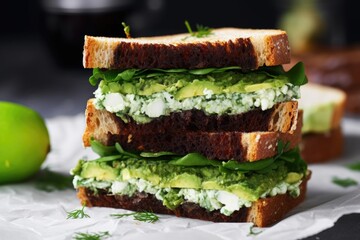 Wall Mural - close-up of a sandwich with mashed avocado filling