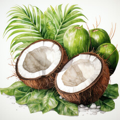 Wall Mural - watercolor Coconut clipart, Generative Ai