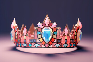 Aufkleber - A pastel-colored geometric king's tiara featuring angular designs and pastel gemstones, radiating majesty and grace.  