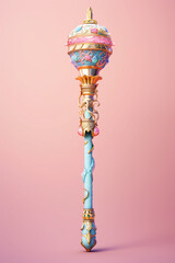 Fototapete - A pastel-colored geometric-themed king's scepter with intricate patterns and gentle hues, embodying authority and grandeur. 