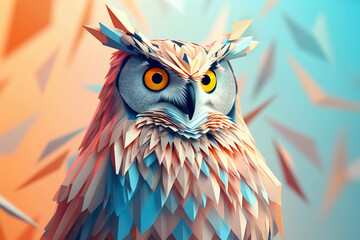Fototapete - A pastel-colored geometric-themed owl illustration with angular shapes and delicate pastel shades, capturing the wisdom and grace of this majestic bird. 