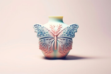 Fototapete - A pastel-colored geometric-inspired butterfly ceramic vase with symmetrical patterns and soothing pastel gradients, 