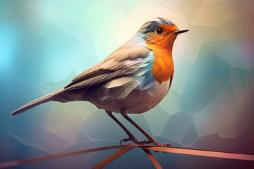 Wall Mural - A pastel-colored geometric-themed Robin illustration with angular shapes and delicate pastel shades, capturing the wisdom and grace of this majestic bird.  