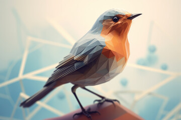Fototapete - A pastel-colored geometric-themed Robin illustration with angular shapes and delicate pastel shades, capturing the wisdom and grace of this majestic bird.  