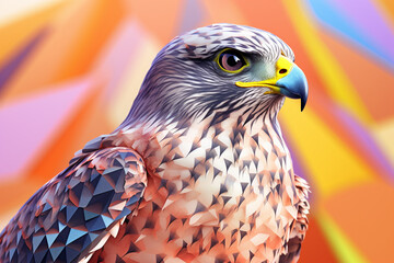 Wall Mural - A pastel-colored geometric-themed Falcon illustration with angular shapes and delicate pastel shades, capturing the wisdom and grace of this majestic bird.  